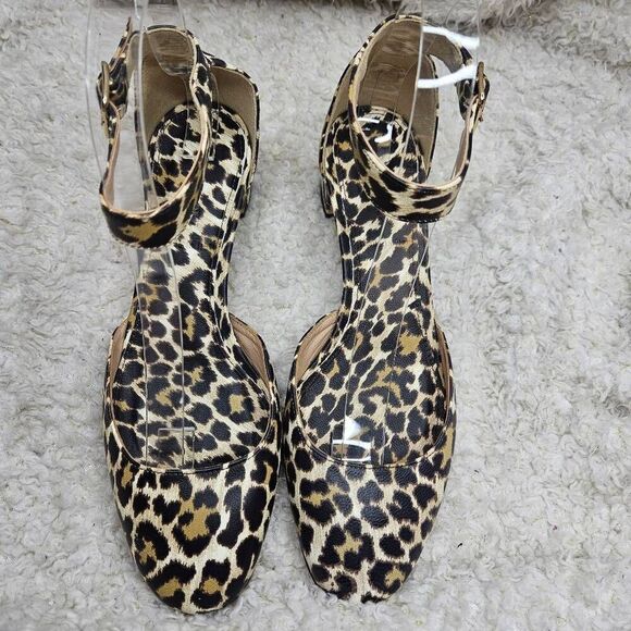 J. Crew Leather Leopard Print Made in Italy Ankle Strap Block Heel Shoes Womens - Picture 4 of 6